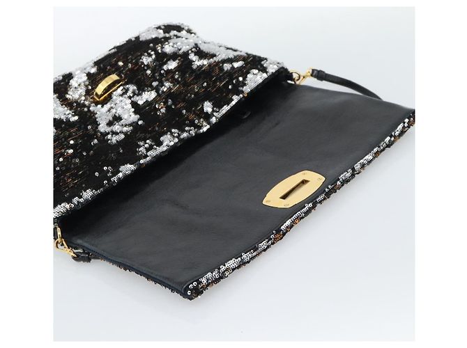 Miu Miu Bolso de hombro de lentejuelas Negro Dorado - vista 19
