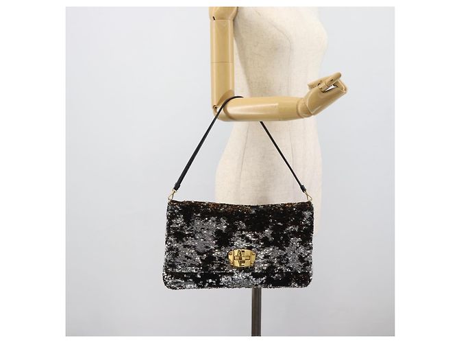 Miu Miu Bolso de hombro de lentejuelas Negro Dorado - vista 25
