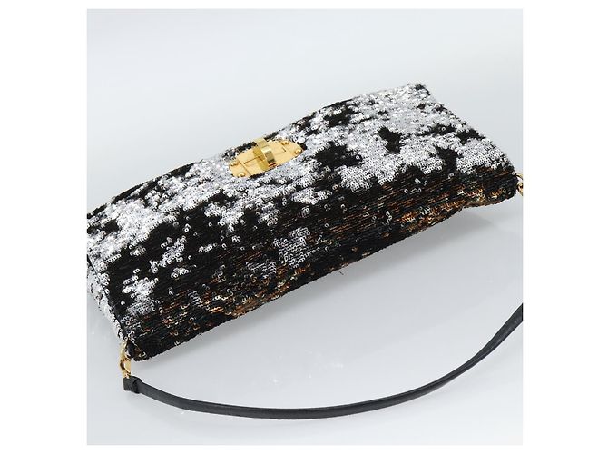 Miu Miu Bolso de hombro de lentejuelas Negro Dorado - vista 6