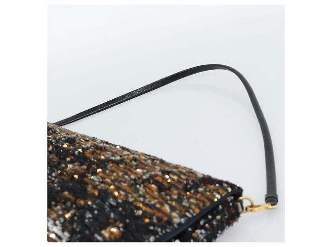 Miu Miu Bolso de hombro de lentejuelas Negro Dorado - vista 8