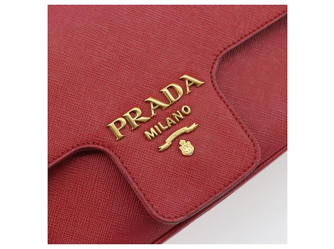 PRADA Chain Shoulder Bag Safiano Leather Red Gold - vista 20