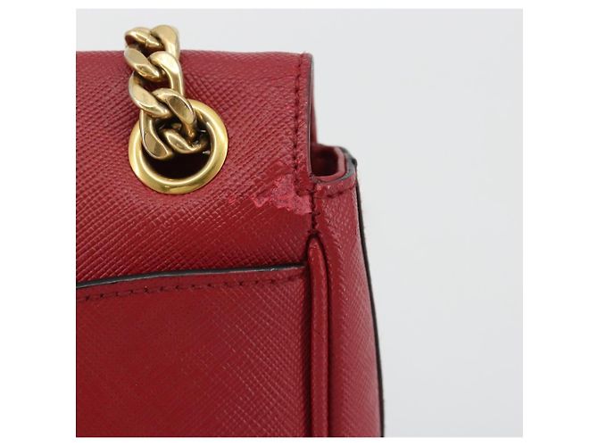 PRADA Chain Shoulder Bag Safiano Leather Red Gold - vista 3