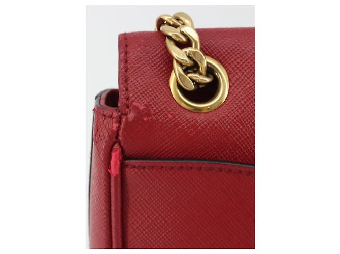 PRADA Chain Shoulder Bag Safiano Leather Red Gold - vista 4
