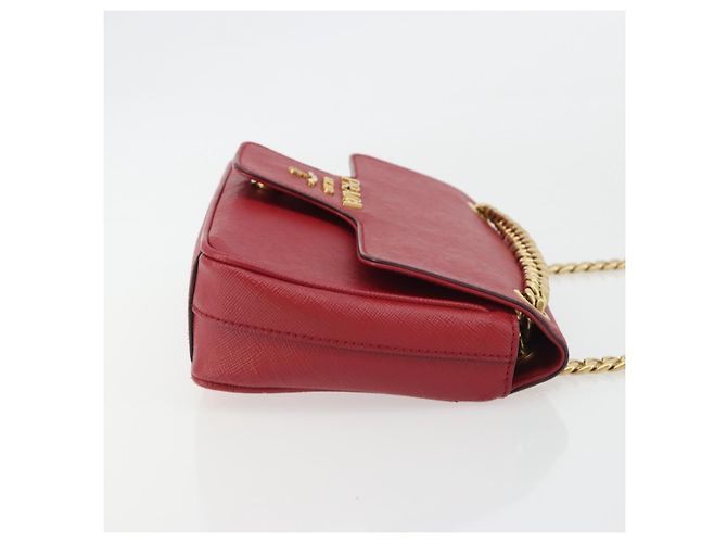 PRADA Chain Shoulder Bag Safiano Leather Red Gold - vista 5