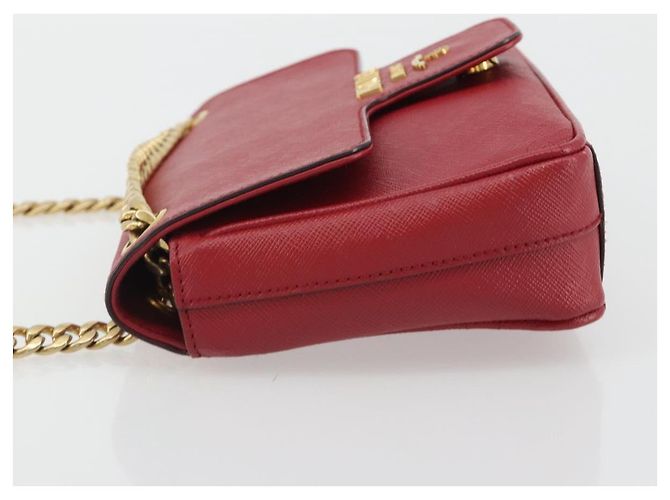PRADA Chain Shoulder Bag Safiano Leather Red Gold - vista 6