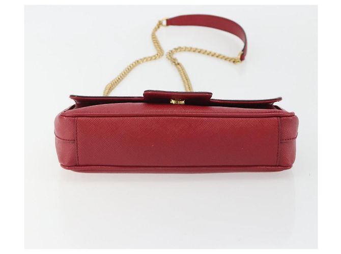 PRADA Chain Shoulder Bag Safiano Leather Red Gold - vista 7