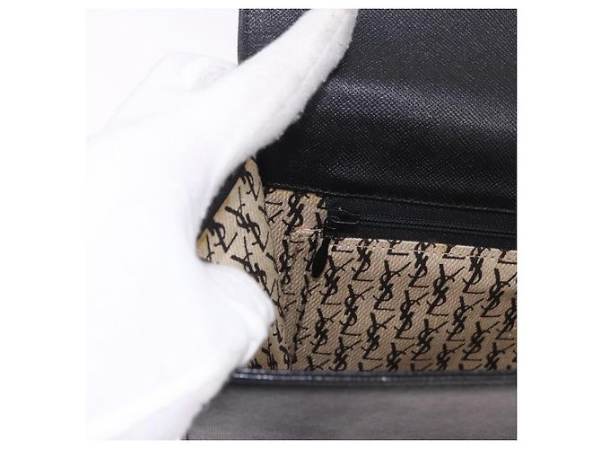 SAINT LAURENT Clutch Bag Leather Black Gold - vista 10