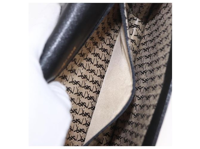 SAINT LAURENT Clutch Bag Leather Black Gold - vista 11