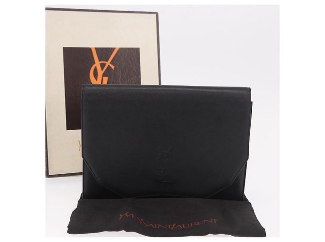 SAINT LAURENT Clutch Bag Leather Black Gold - vista 12