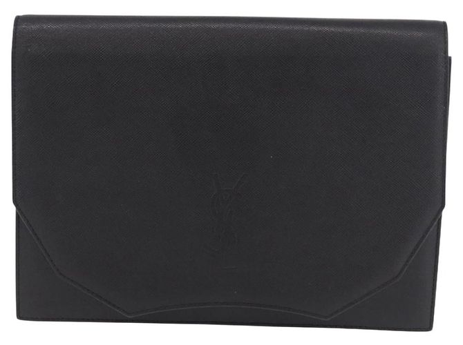 SAINT LAURENT Clutch Bag Leather Black Gold - vista 13