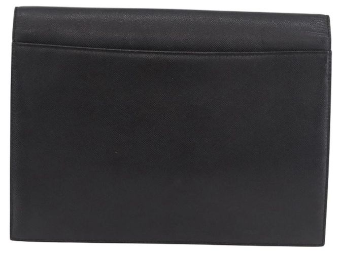 SAINT LAURENT Clutch Bag Leather Black Gold - vista 2