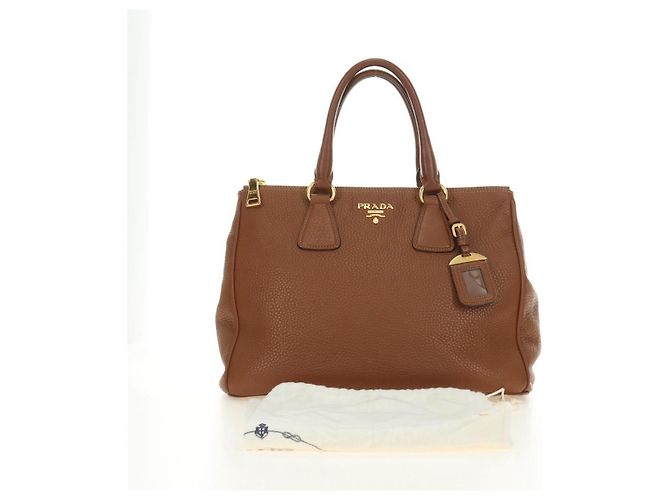 PRADA Hand Bag Vittero Dino Leather Brown Gold - vista 12