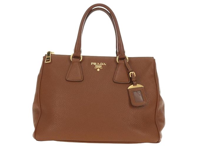 PRADA Hand Bag Vittero Dino Leather Brown Gold - vista 13
