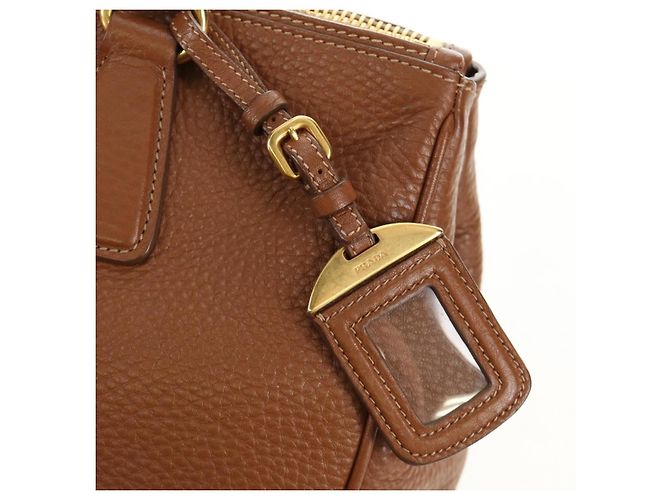 PRADA Hand Bag Vittero Dino Leather Brown Gold - vista 18
