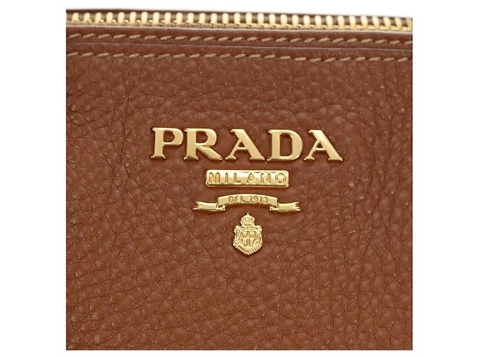 PRADA Hand Bag Vittero Dino Leather Brown Gold - vista 19