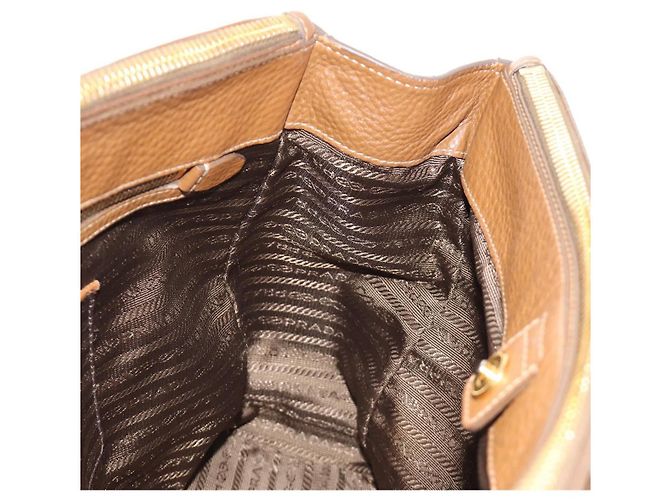 PRADA Hand Bag Vittero Dino Leather Brown Gold - vista 22