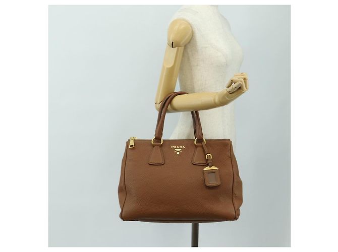 PRADA Hand Bag Vittero Dino Leather Brown Gold - vista 26