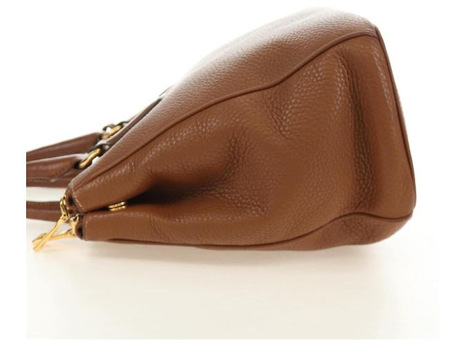 PRADA Hand Bag Vittero Dino Leather Brown Gold - vista 3