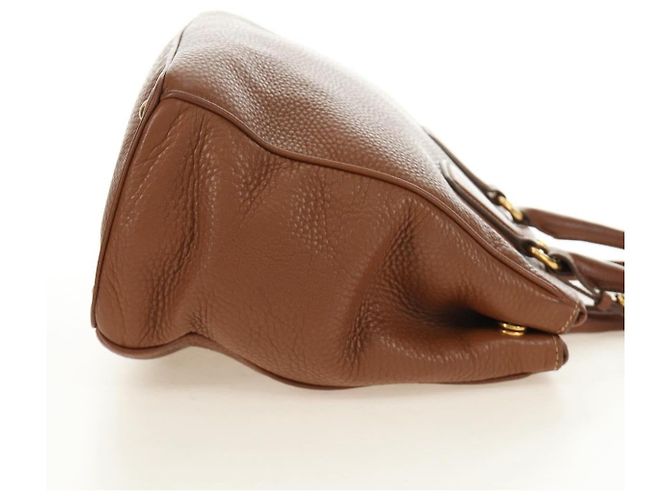 PRADA Hand Bag Vittero Dino Leather Brown Gold - vista 4