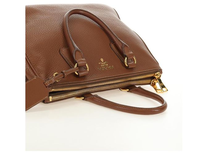 PRADA Hand Bag Vittero Dino Leather Brown Gold - vista 6