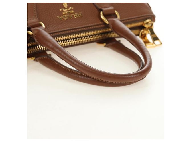 PRADA Hand Bag Vittero Dino Leather Brown Gold - vista 7