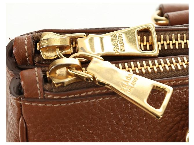 PRADA Hand Bag Vittero Dino Leather Brown Gold - vista 9