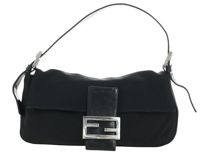 FENDI Mamma Baguette Shoulder Bag Cotton Jersey Black Silver - vista 2