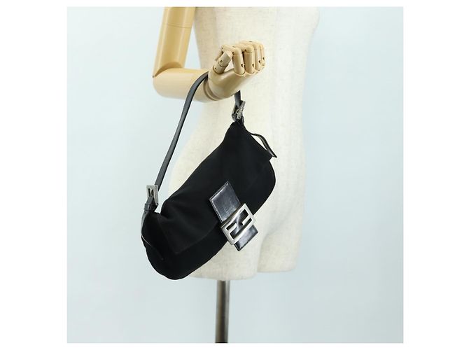 FENDI Mamma Baguette Shoulder Bag Cotton Jersey Black Silver - vista 26