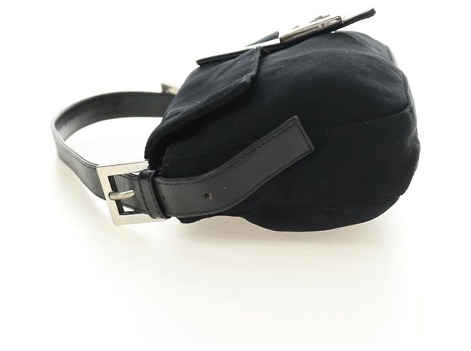 FENDI Mamma Baguette Shoulder Bag Cotton Jersey Black Silver - vista 4