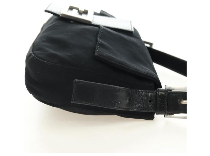 FENDI Mamma Baguette Shoulder Bag Cotton Jersey Black Silver - vista 5