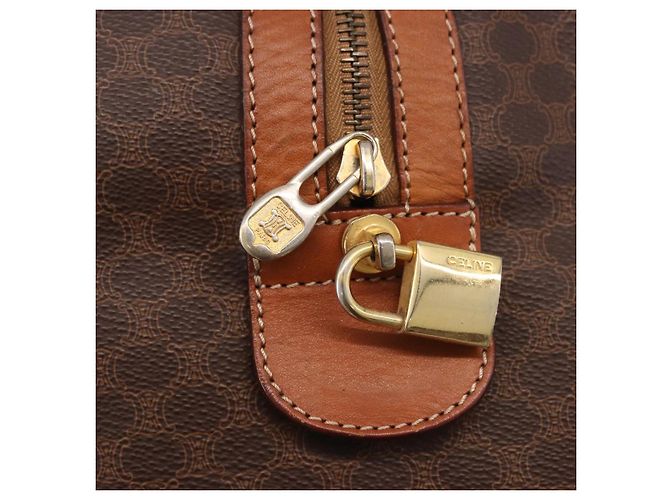 Céline CELINE Macadam Canvas Boston Bag PVC Leather Brown Gold - vista 14