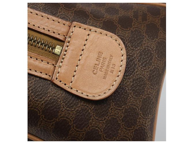 Céline CELINE Macadam Canvas Boston Bag PVC Leather Brown Gold - vista 14