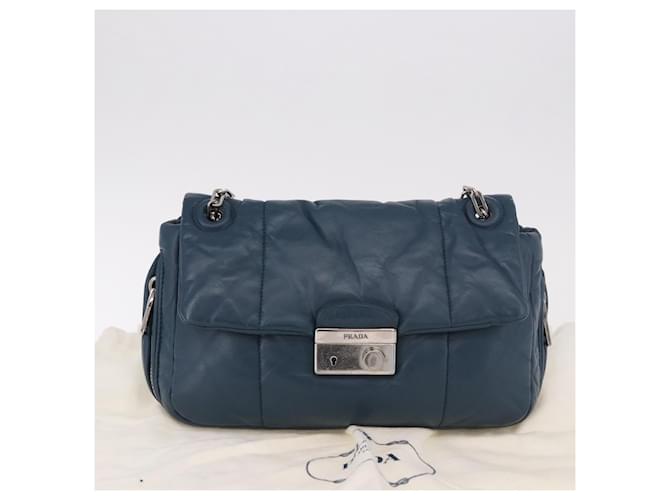 PRADA Chain Shoulder Bag Leather Blue Silver - vista 12