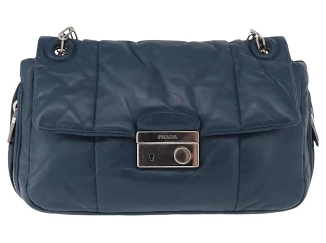 PRADA Chain Shoulder Bag Leather Blue Silver - vista 13