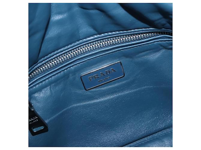 PRADA Chain Shoulder Bag Leather Blue Silver - vista 21