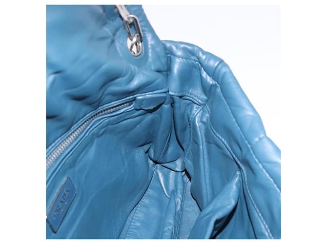 PRADA Chain Shoulder Bag Leather Blue Silver - vista 22