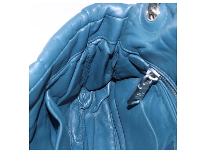 PRADA Chain Shoulder Bag Leather Blue Silver - vista 23