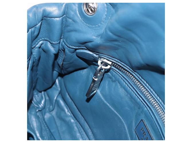 PRADA Chain Shoulder Bag Leather Blue Silver - vista 24