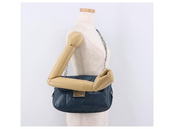 PRADA Chain Shoulder Bag Leather Blue Silver - vista 27