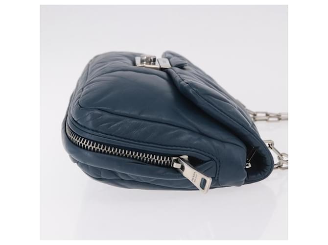 PRADA Chain Shoulder Bag Leather Blue Silver - vista 3