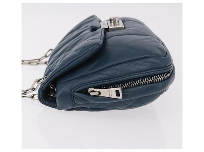 PRADA Chain Shoulder Bag Leather Blue Silver - vista 4