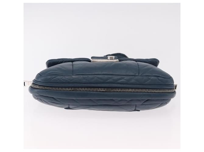 PRADA Chain Shoulder Bag Leather Blue Silver - vista 5