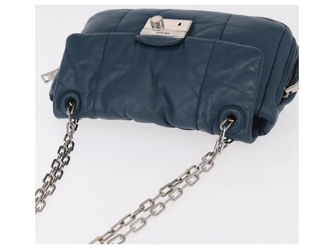 PRADA Chain Shoulder Bag Leather Blue Silver - vista 6