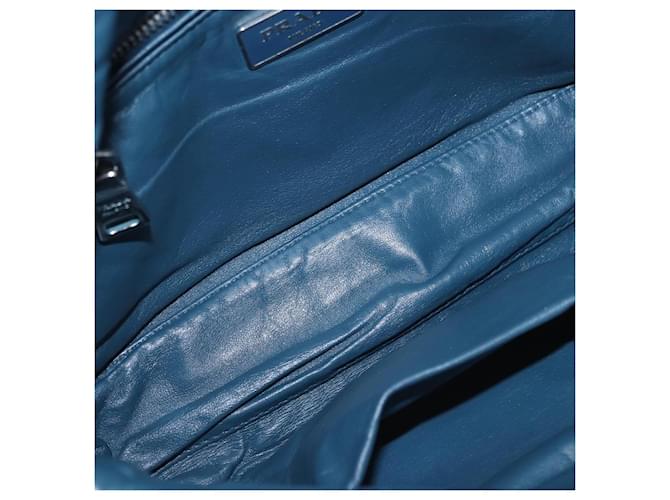 PRADA Chain Shoulder Bag Leather Blue Silver - vista 9