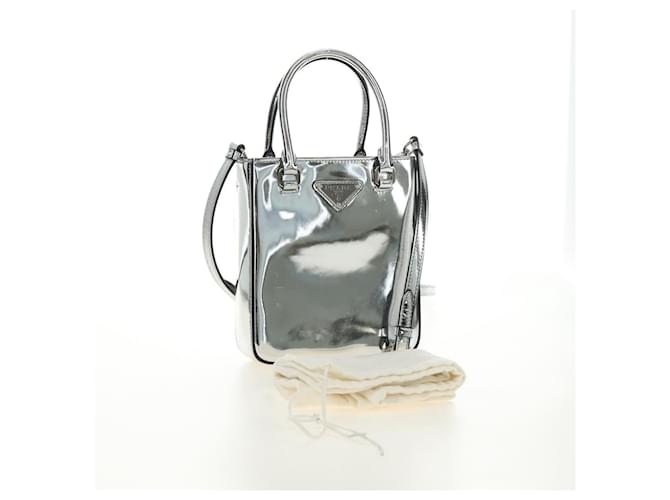 PRADA Hand Bag Patent Leather 2way Silver - vista 12