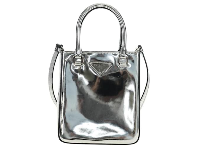 PRADA Hand Bag Patent Leather 2way Silver - vista 13
