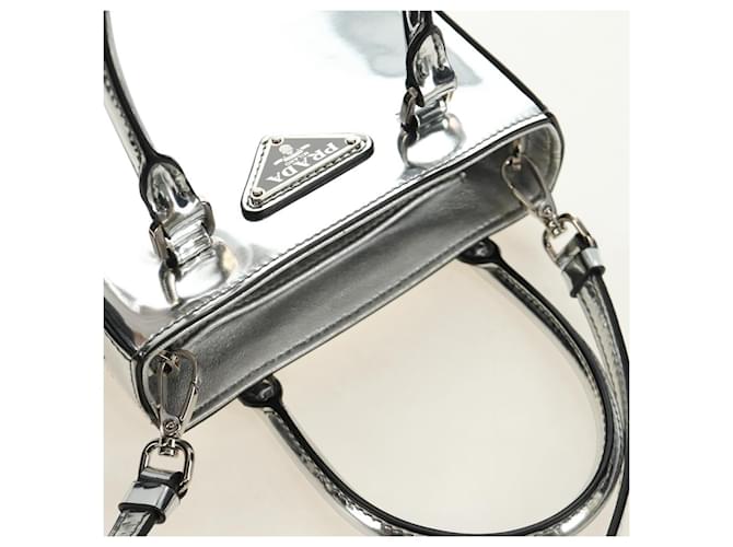 PRADA Hand Bag Patent Leather 2way Silver - vista 14