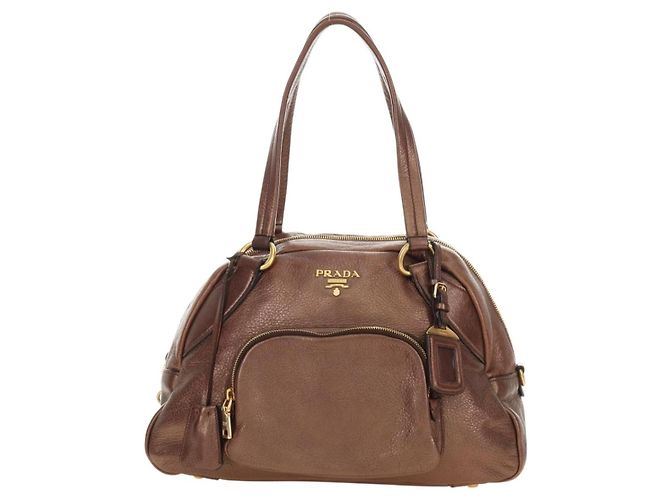 PRADA Ready Lock Shoulder Tote Bag Leather Brown Gold BL0557 - vista 13