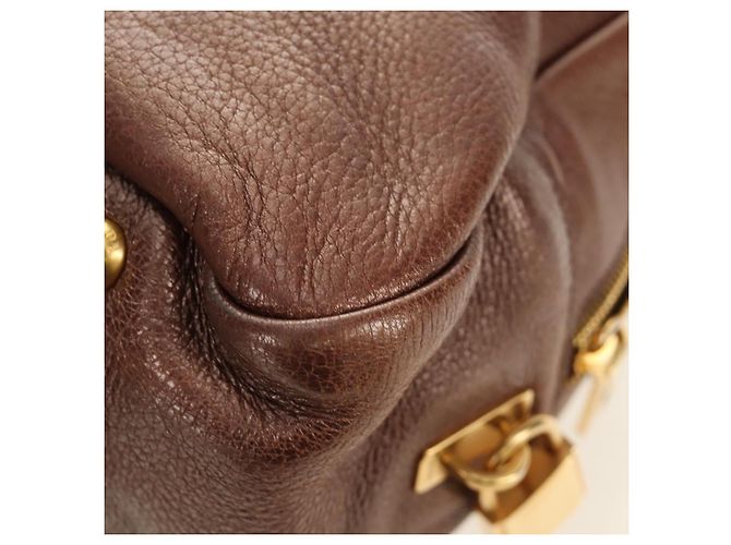 PRADA Ready Lock Shoulder Tote Bag Leather Brown Gold BL0557 - vista 18