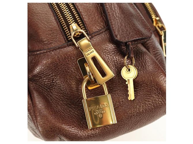 PRADA Ready Lock Shoulder Tote Bag Leather Brown Gold BL0557 - vista 23